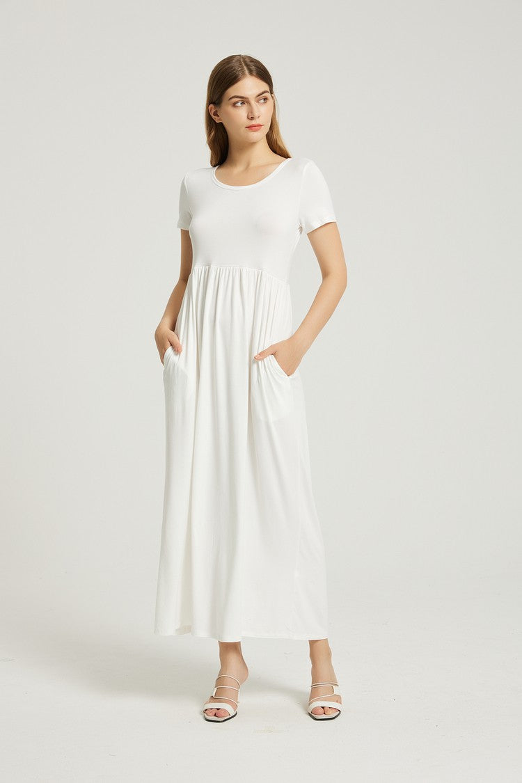 Women's White Maxi Dress With Pockets