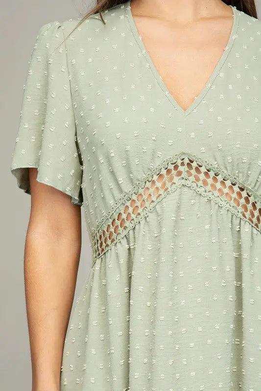 V-neck Dress With Lace Trim