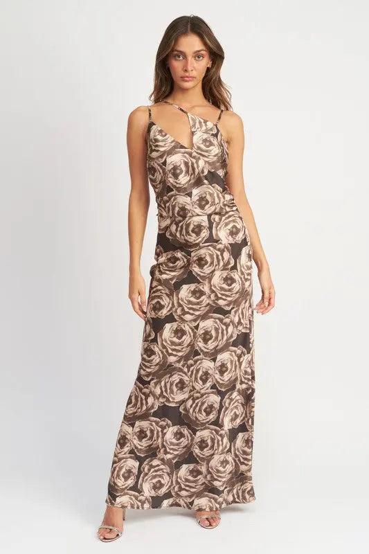 Asymmetrical Neck Flower Maxi Dess - Pure Modest Apparel - Maxi Dresses