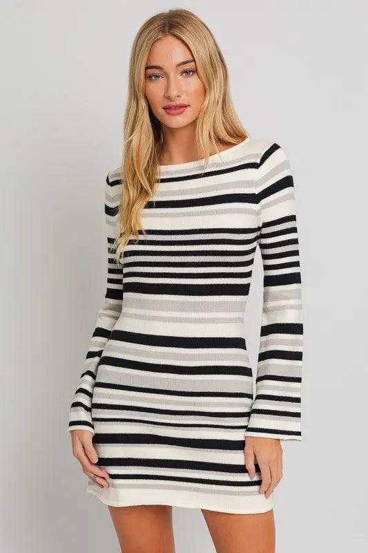 Boat Neck Bell Sleeve Sweater Dress - High Quality Midi Dresses