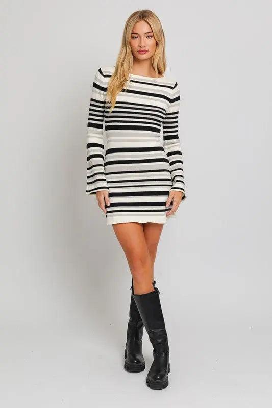 Boat Neck Bell Sleeve Sweater Dress - High Quality Midi Dresses