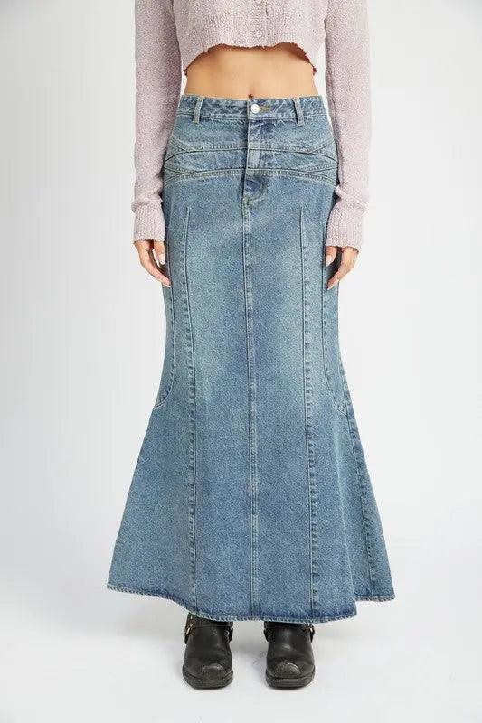 Bottom Flared Denim Maxi Skirt - Pure Modest Apparel - Denim Skirts