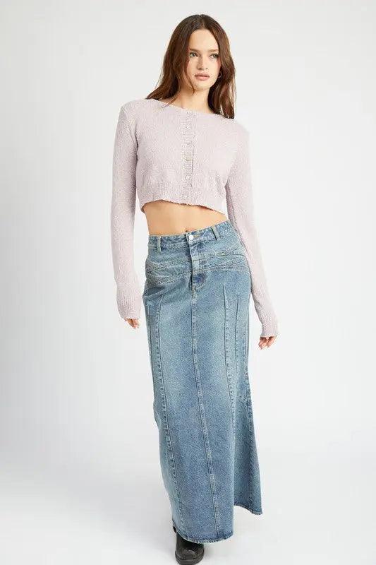Bottom Flared Denim Maxi Skirt - Pure Modest Apparel - Denim Skirts