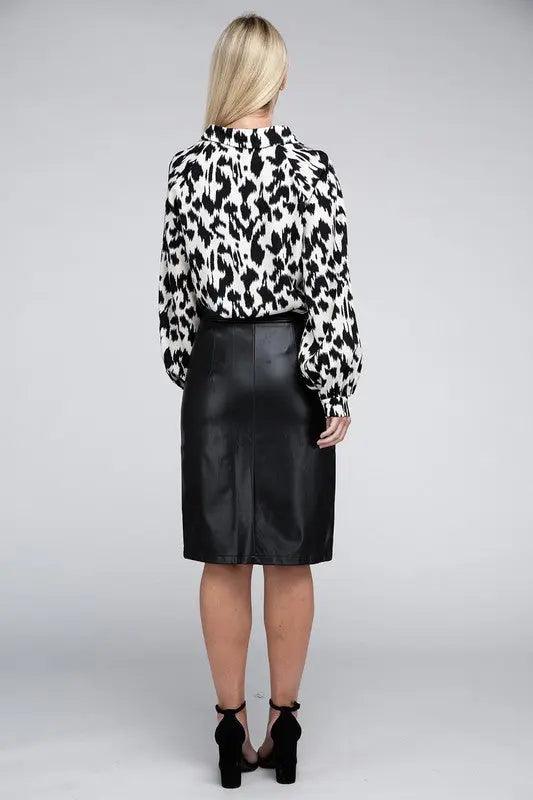 Button Front Black PU Skirt - Pure Modest Apparel - Midi Skirts