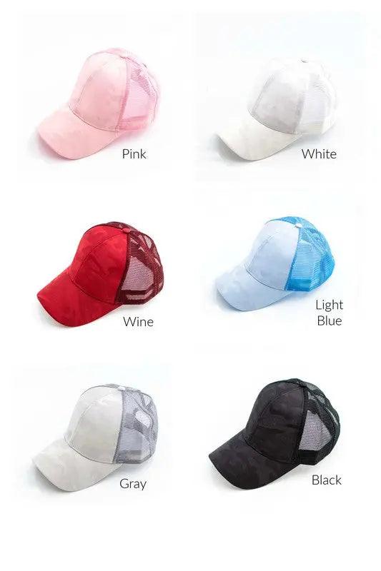 Camo Messy Bun Cap - Pure Modest Apparel - Hats