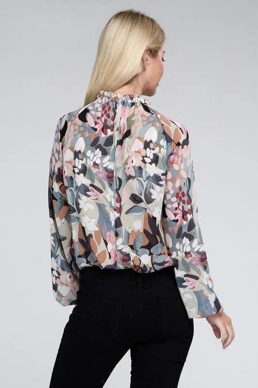 Chiffon Floral Blouse - Pure Modest Apparel - Long Sleeve Tops