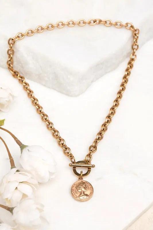 Coin Accent Chain Necklace - High Quality Jewelry