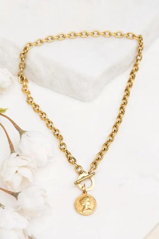 Coin Accent Chain Necklace - High Quality Jewelry