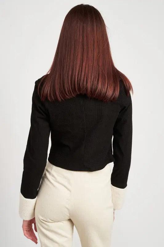 Contrasted Collar And Cuff Crop Jacket - High Quality Jackets