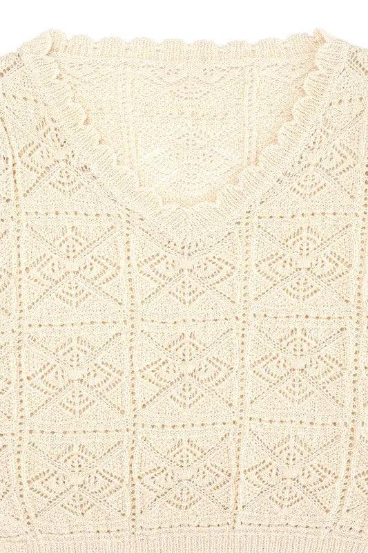 Crochet Knit Short Sleeve Top - High Quality Short Sleeve Tops