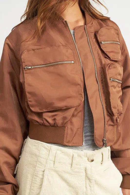 Cropped Utility Bomber Jacket - Pure Modest Apparel - Jackets