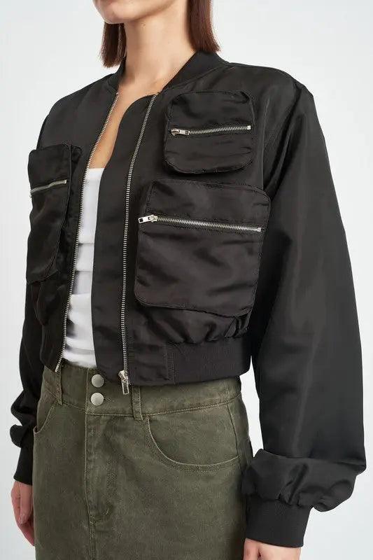 Cropped Utility Bomber Jacket - Pure Modest Apparel - Jackets