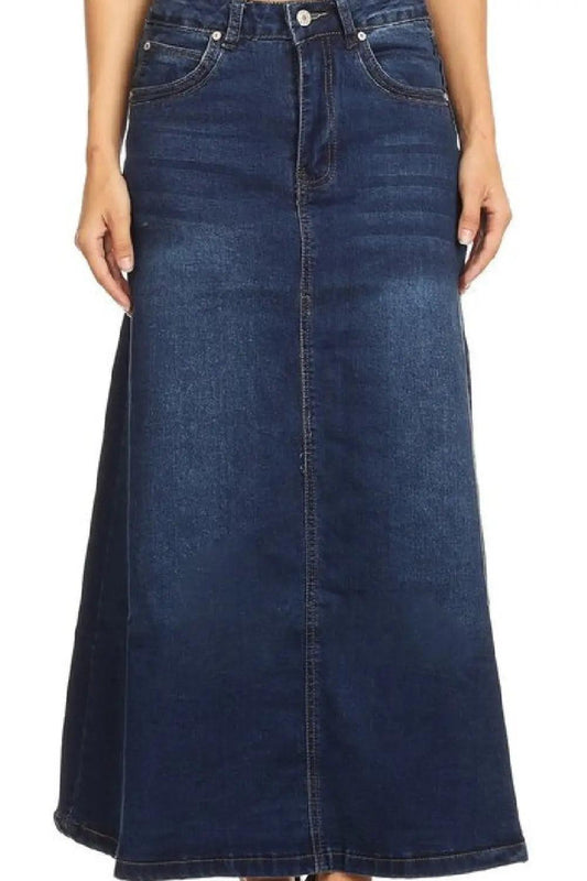 Dark Wash Denim Maxi Skirt - Pure Modest Apparel - Denim Skirts