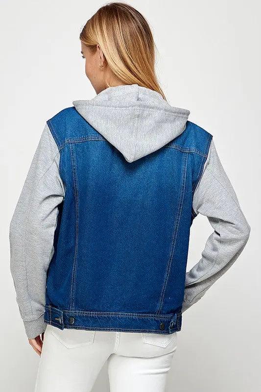 Denim Jacket With Fleece Hoodie - Pure Modest Apparel - Denim Jackets