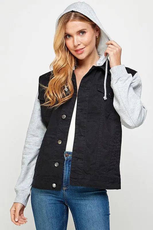 Denim Jacket with Fleece Hoodies - High Quality Denim Jackets