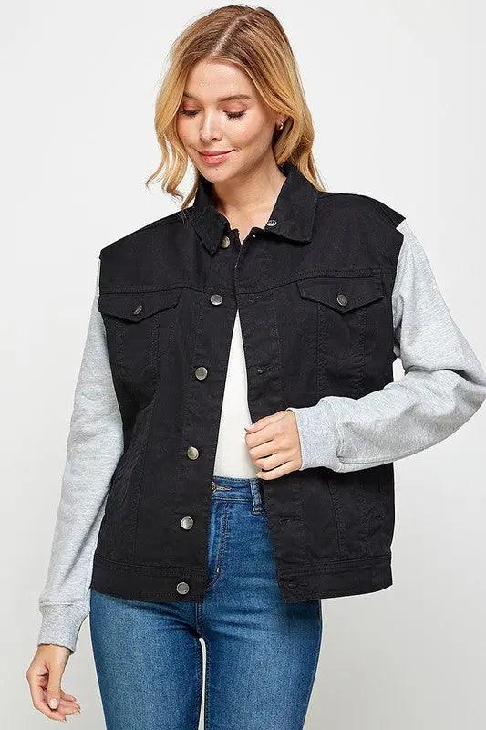 Denim Jacket with Fleece Hoodies - High Quality Denim Jackets