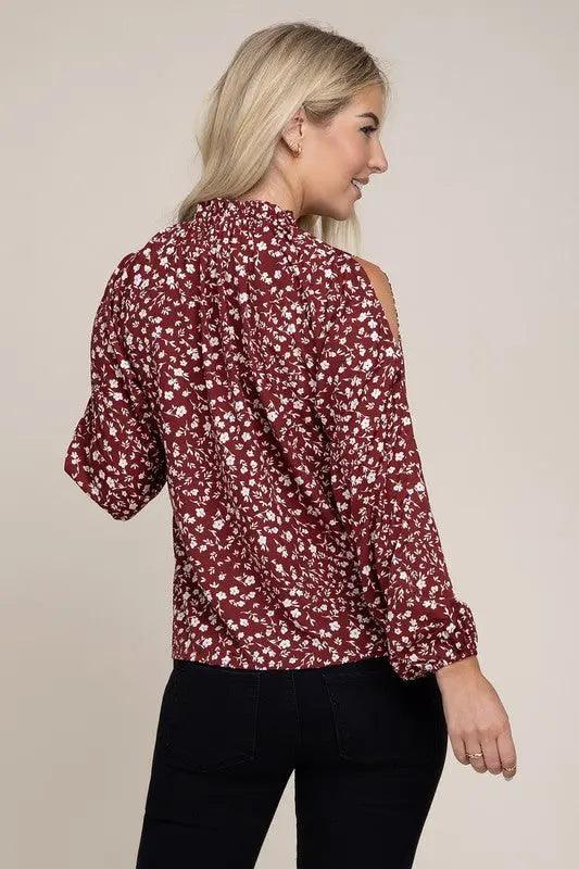 Ditsy Floral Print Split Sleeve Blouse - Pure Modest Apparel - Long Sleeve Tops
