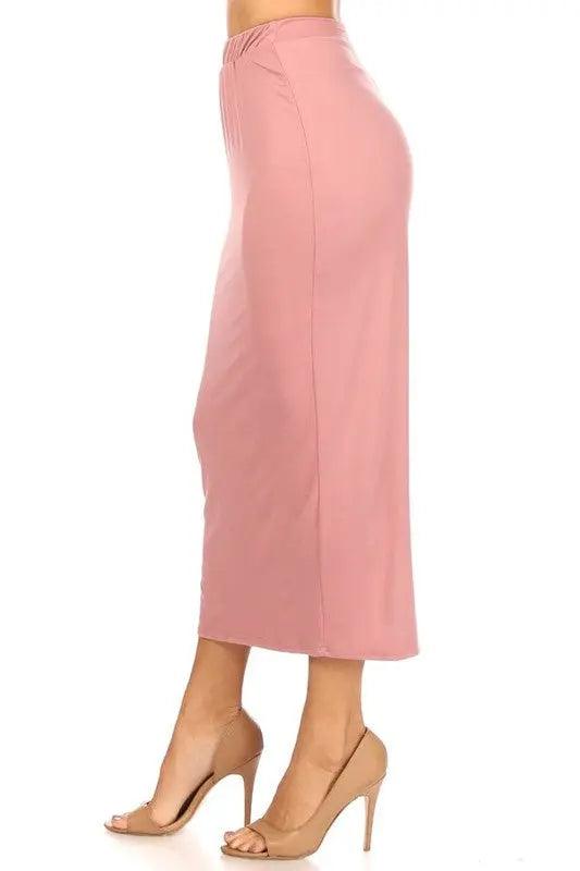 Elastic Waist Solid Pencil Maxi Skirt - Pure Modest Apparel - Midi Skirts