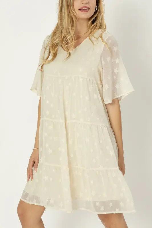 Embroidered Chiffon Tiered A-Line Dress - Pure Modest Apparel - Midi Dresses