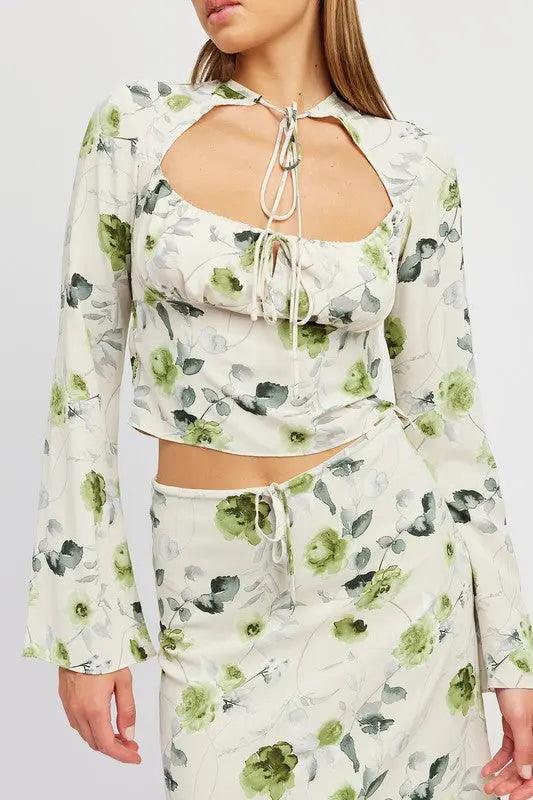 Floral Blouse With Neck Tie - High Quality Long Sleeve Tops