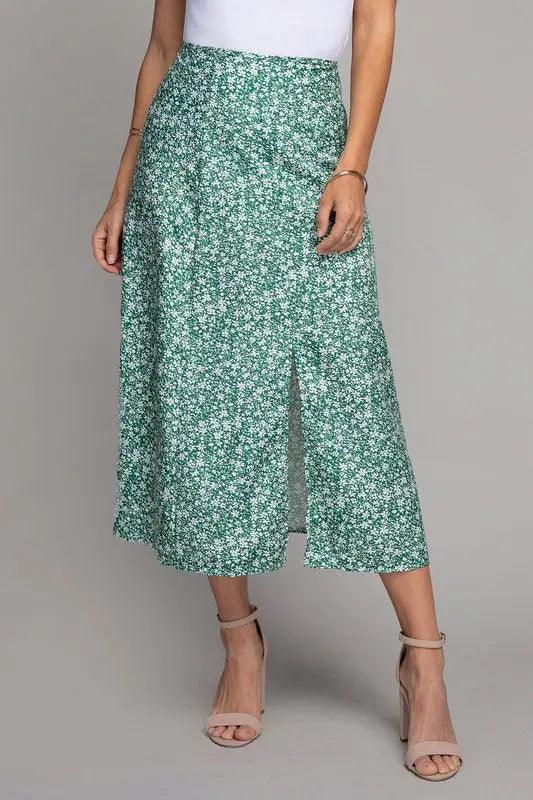 Floral Midi Skirt With Slit - Pure Modest Apparel - Midi Skirts