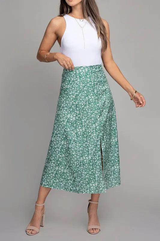 Floral Midi Skirt With Slit - Pure Modest Apparel - Midi Skirts