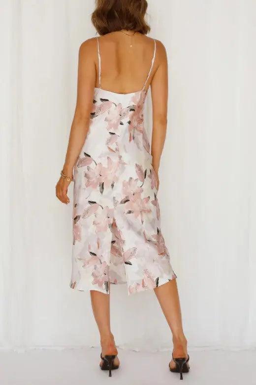 Floral Print Satin Midi Dress - Pure Modest Apparel - Midi Dresses