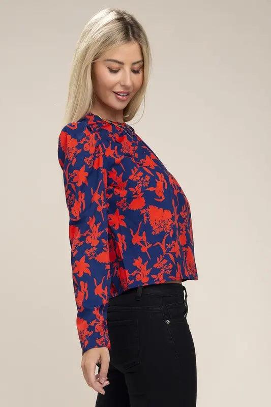 Floral Shoulder Puff Sleeve Blouse - Pure Modest Apparel - Long Sleeve Tops