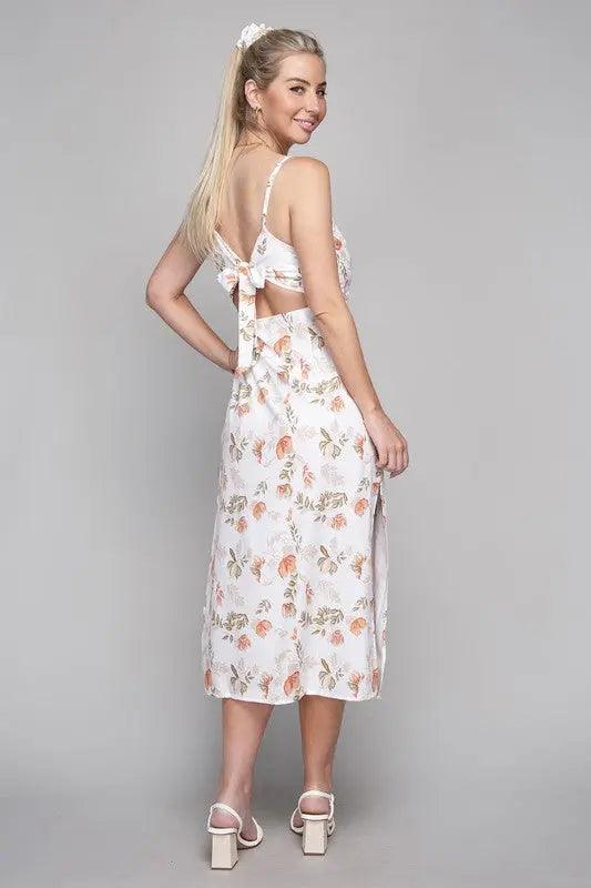 Floral Tied Back Camo Midi Dress - Pure Modest Apparel - Midi Dresses