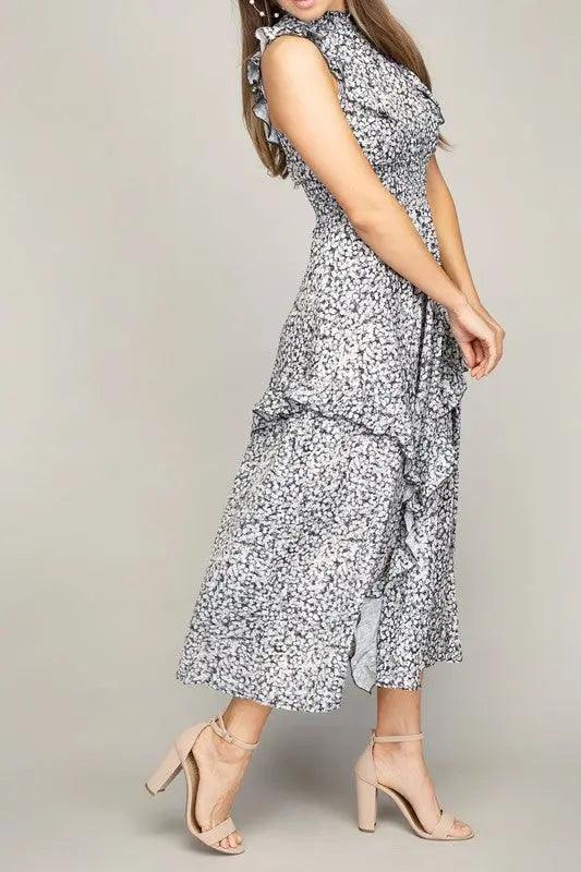 Floral Tiered Ruffle Trim Maxi Dress - Pure Modest Apparel - Maxi Dresses