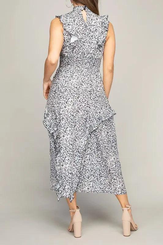 Floral Tiered Ruffle Trim Maxi Dress - Pure Modest Apparel - Maxi Dresses