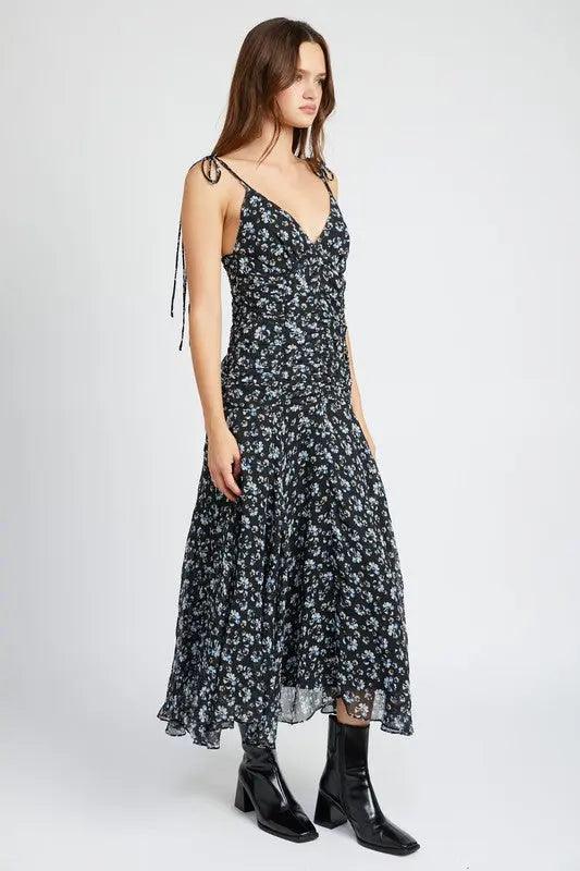 Floral V-neck Shoulder Tie Maxi Dress - Pure Modest Apparel - Maxi Dresses