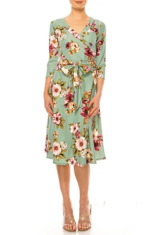 Floral Wrap V-neck Midi Dress - Pure Modest Apparel - Midi Dresses