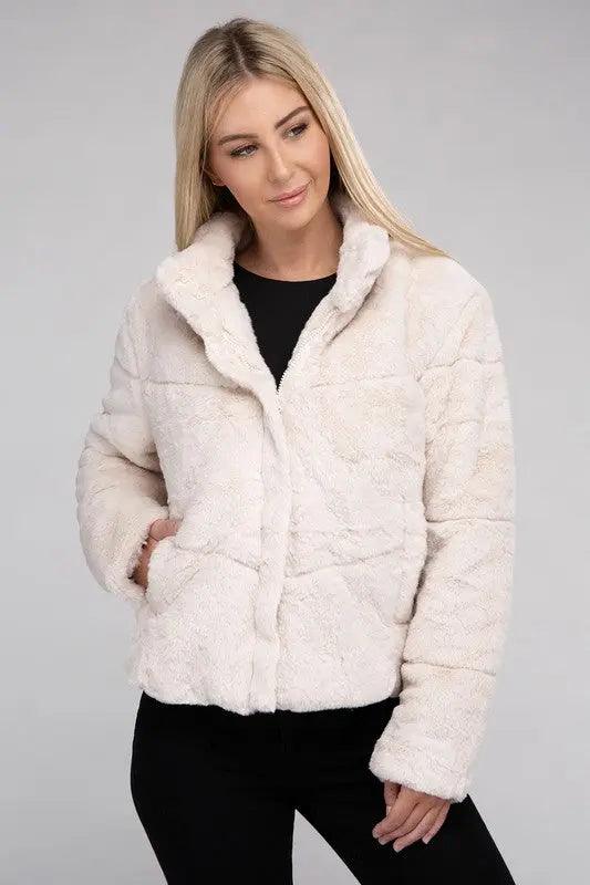Fluffy Zip Up Sweater Jacket - Pure Modest Apparel - Jackets
