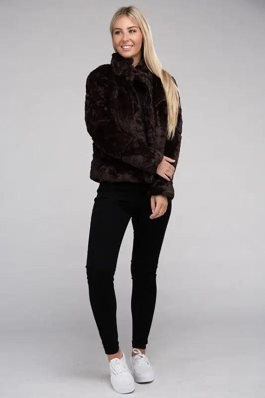 Fluffy Zip Up Sweater Jacket - Pure Modest Apparel - Jackets