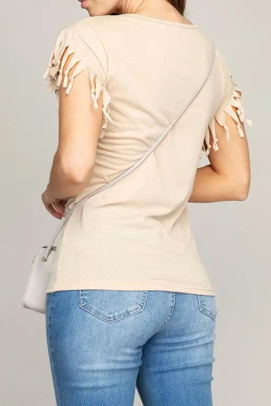 Fringe Trim Short Sleeve T-shirt - Pure Modest Apparel - Short Sleeve Tops
