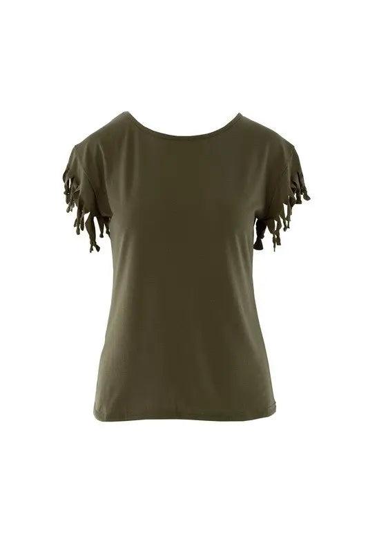Fringe Trim Short Sleeve T-shirt - Pure Modest Apparel - Short Sleeve Tops