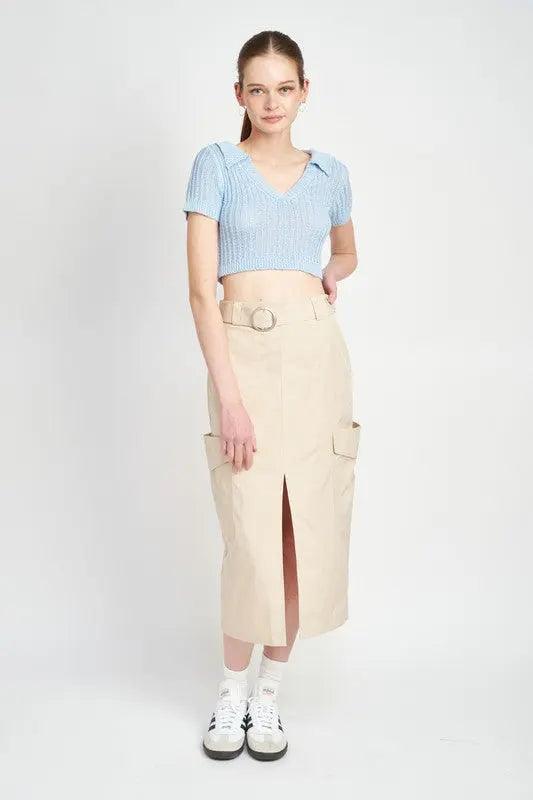 High Waist Cargo Midi Skirt With Belt - Pure Modest Apparel - Midi Skirts