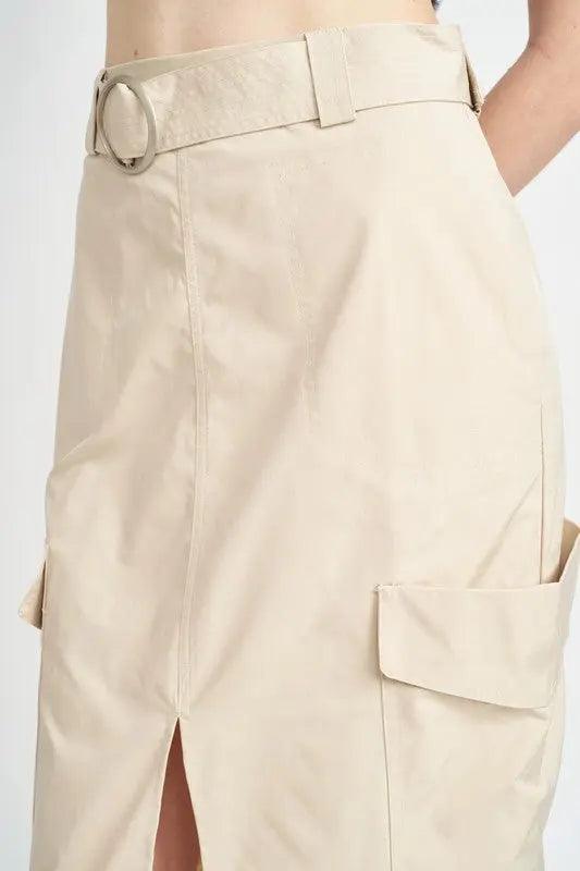 High Waist Cargo Midi Skirt With Belt - Pure Modest Apparel - Midi Skirts