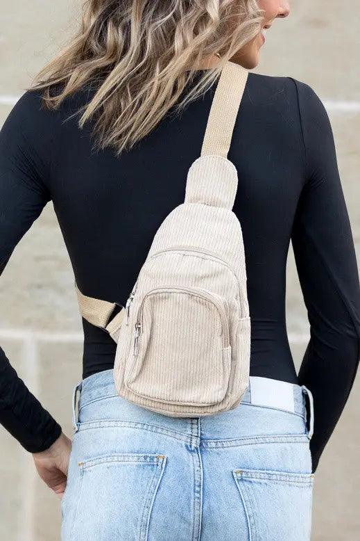 Ingrid Double Zip Corduroy Sling - High Quality Sling Bags
