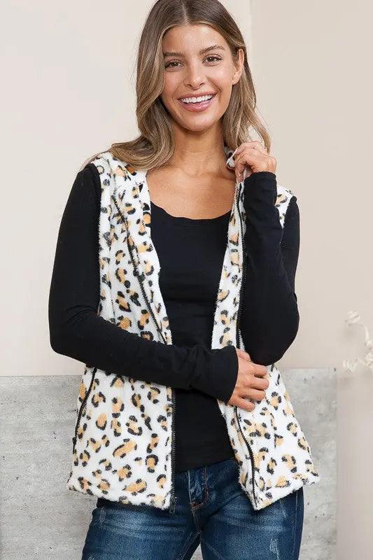 Leopard Printed Hooded Vest - Pure Modest Apparel - Vests