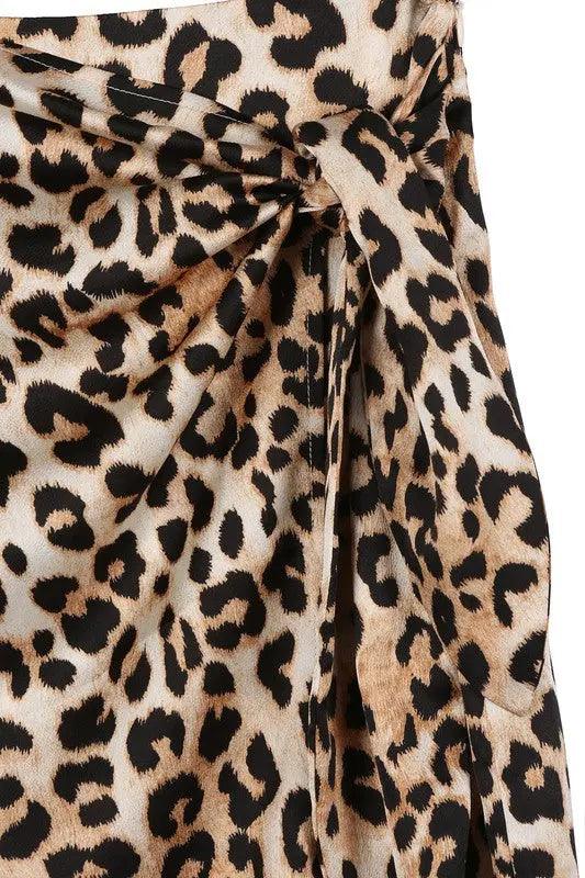 Leopard Satin Tie Skirt - Pure Modest Apparel - Midi Skirts