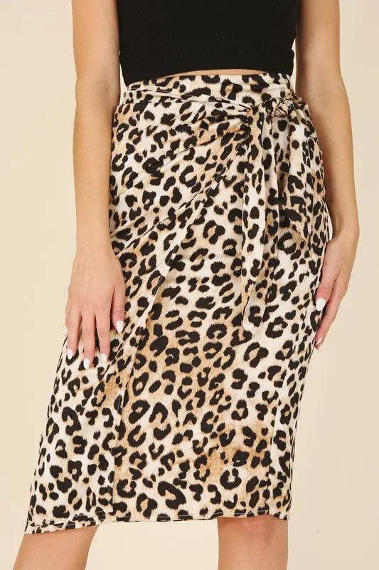 Leopard Satin Tie Skirt - Pure Modest Apparel - Midi Skirts