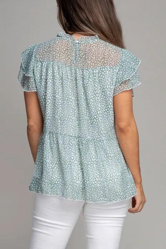 Leopard Tiered Chiffon Blouse - Pure Modest Apparel - Short Sleeve Tops
