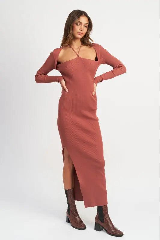 Long Sleeve Halter Neck Maxi Dress - Pure Modest Apparel - Maxi Dresses