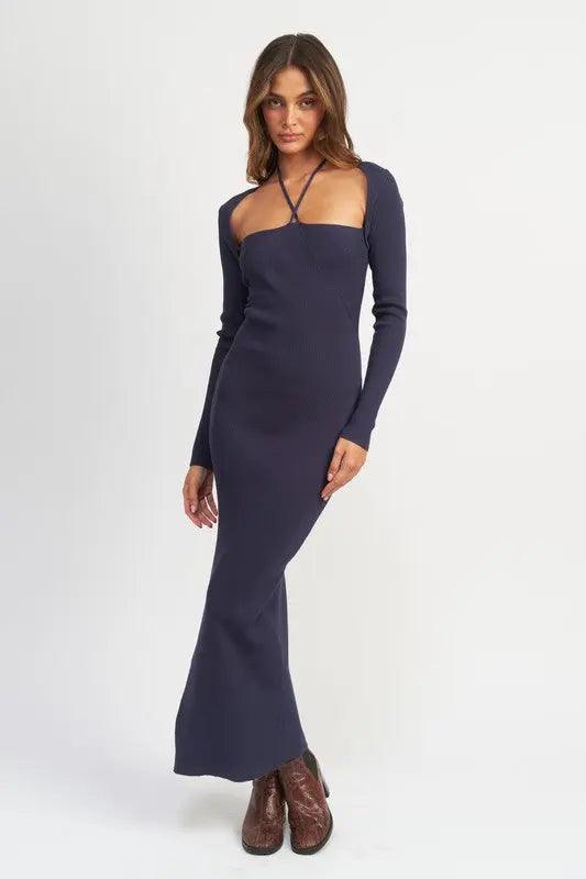 Long Sleeve Halter Neck Maxi Dress - Pure Modest Apparel - Maxi Dresses