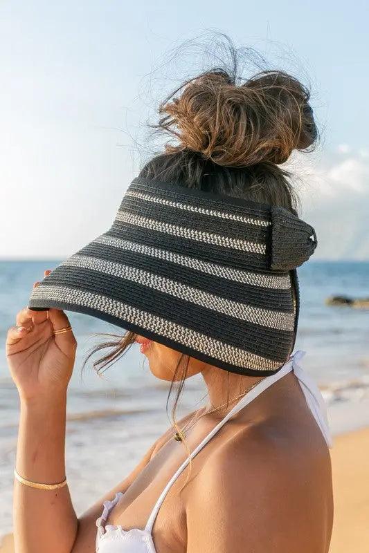 Marled Stripe Roll up Bow Visor - High Quality Hats