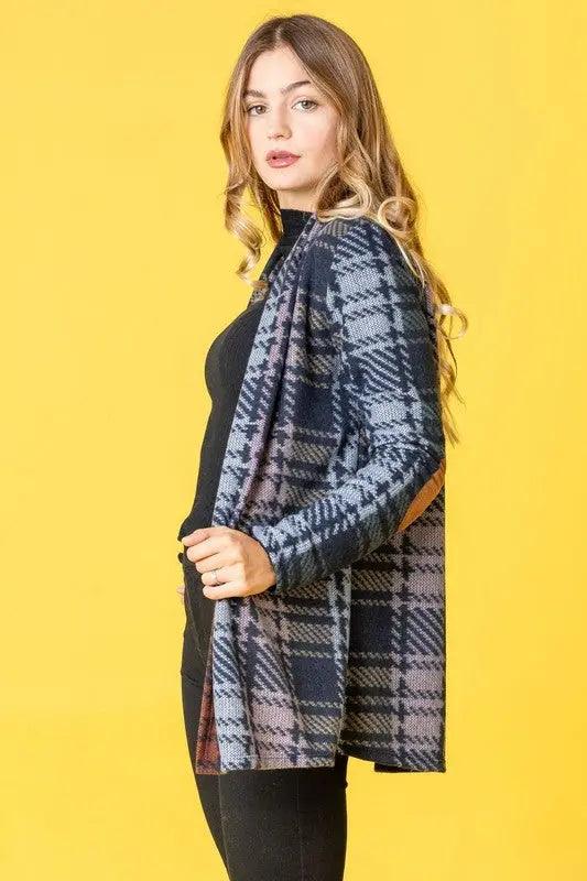 Multi Color Plaid Elbow Patch Cardigan - High Quality Cardigans