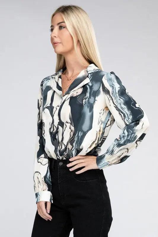 Multicolor Marble Long Sleeve Shirt - Pure Modest Apparel - Long Sleeve Tops