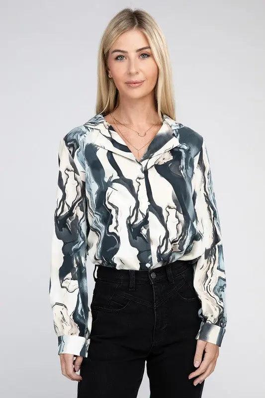 Multicolor Marble Long Sleeve Shirt - Pure Modest Apparel - Long Sleeve Tops